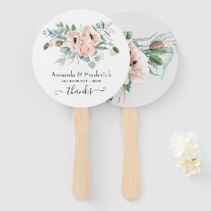 Abanico Boda bohemio eucalipto rosa amapola