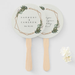 Abanico Boda Boho Moderna de Oro Geométrico con Vegetación