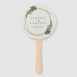 Abanico Boda Boho Moderna de Oro Geométrico con Vegetación