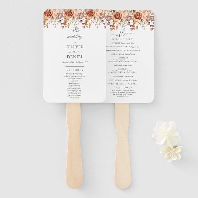 Abanico Boda Boho Rústica de Otoño con Hojas de Otoño (Anverso y reverso)