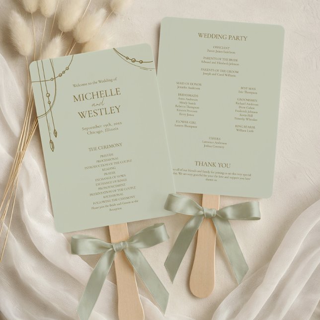 Abanico Boda Boho Verde Salvia Claro Drapado Con Cuentas (Subido por el creador)