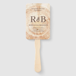 Abanico Boda Ceremonia nombres de monograma de madera rúst