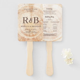 Abanico Boda Ceremonia nombres de monograma de madera rúst