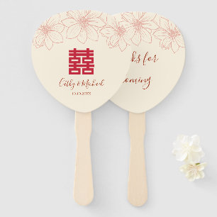 Abanico Boda chino con flores de color rojo y beige boho