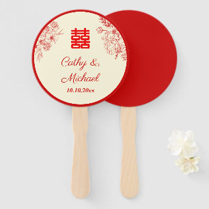 Abanico Boda chino rojo beige floral oriental