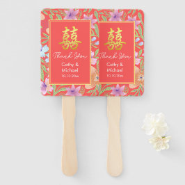 Abanico Boda chino rojo peranakan floral doble xi