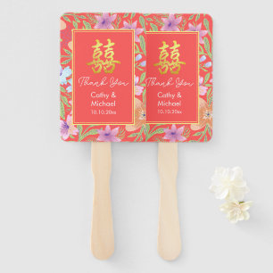 Abanico Boda chino rojo peranakan floral doble xi
