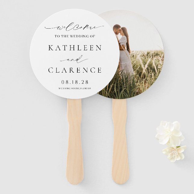 Abanico Boda clásica elegante en blanco y negro (Anverso y reverso)