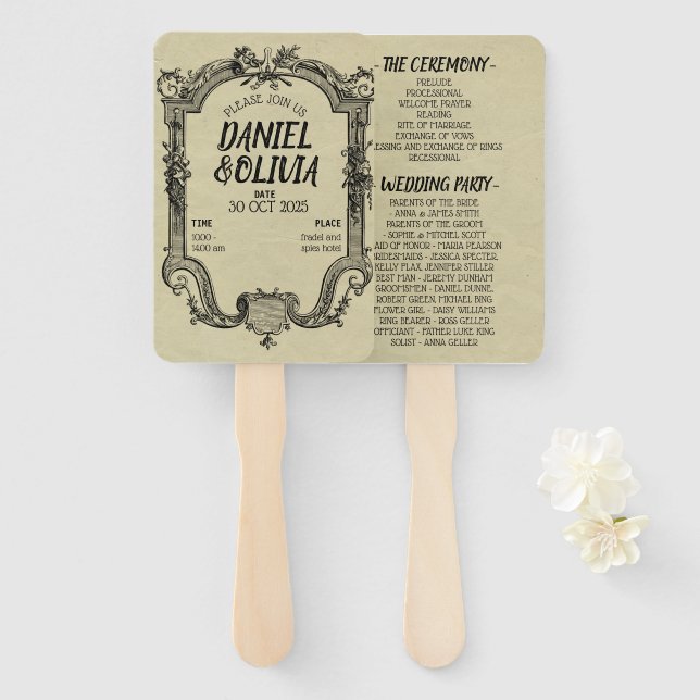 Abanico Boda clásico de cosecha negra verde (Anverso y reverso)