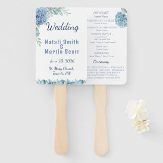 Abanico Boda con Acuarela Romántica de Hortensia Azul Polv
