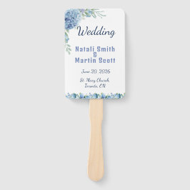 Abanico Boda con Acuarela Romántica de Hortensia Azul Polv