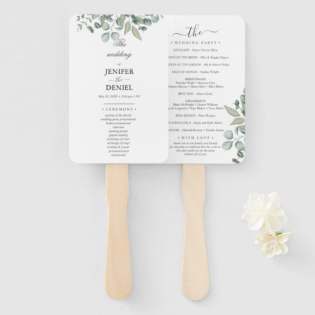 Abanico Boda con vegetación de eucalipto (Anverso y reverso)