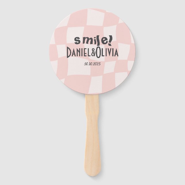 Abanico Boda cuadrado rosado (Anverso)