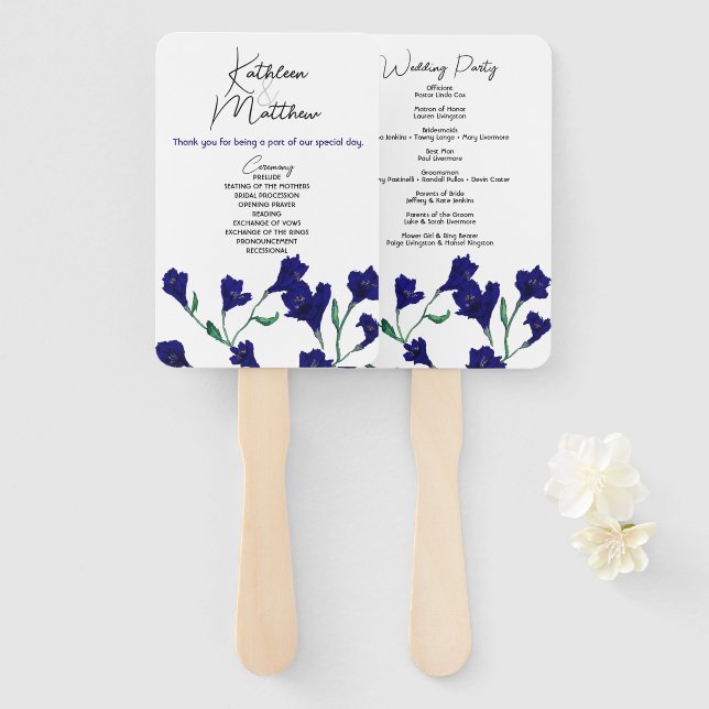 Abanico Boda de acuarela azul marino (Anverso y reverso)