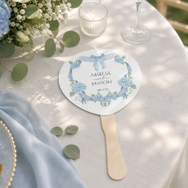 Abanico Boda de acuarela con cresta de hortensia azul polv