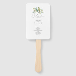 Abanico Boda de acuarela floral de Aves verdes azules