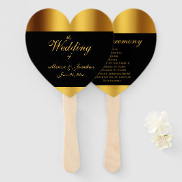 Abanico Boda de borde de caligrafía de oro negro de lujo
