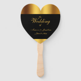 Abanico Boda de borde de caligrafía de oro negro de lujo