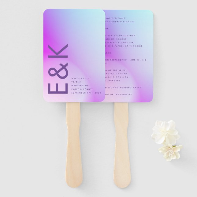 Abanico Boda de caída púrpura de gradiente ultramoderno (Anverso y reverso)