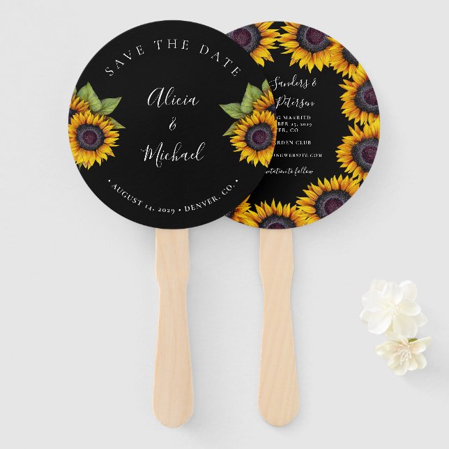 Abanico Boda de escritura floral elegante rustica fecha de (Anverso y reverso)