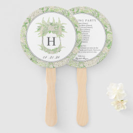Abanico Boda de Escudo de hidrangea blanca y verde acuarel