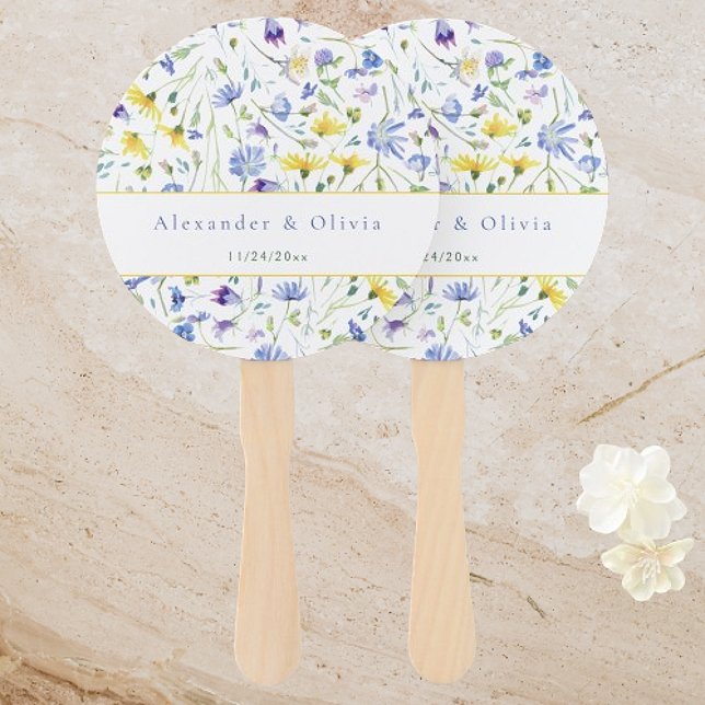 Abanico Boda de flores silvestres acuarelas (Watercolor Wildflowers Wedding Hand Fan)