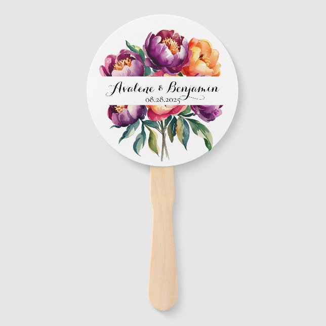 Abanico Boda de fontanería de plumas y acuarela Naranja Pe (Anverso)