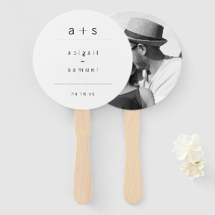 Abanico Boda de Foto Monograma Minimalista en Blanco y Neg