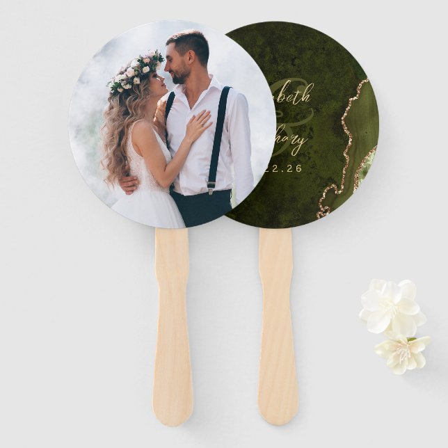 Abanico Boda de guiones de la Agencia Olive Green Gold (Anverso y reverso)