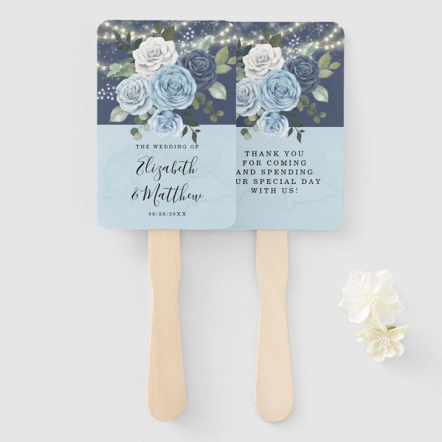 Abanico Boda de iluminación de la Marina Azul de Dusty (Anverso y reverso)