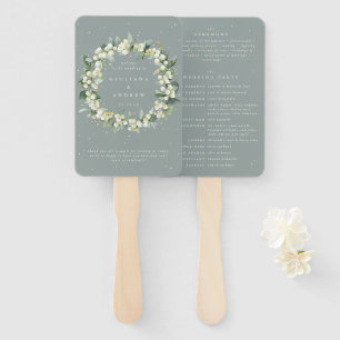 Abanico Boda de Invierno Seafoam Green Snowberry+Eucalyptu