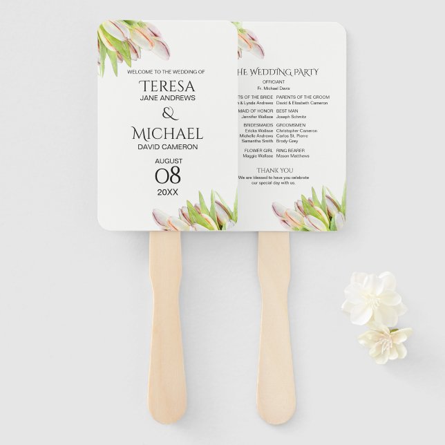 Abanico Boda de jardín de programas personalizada de tulip (Anverso y reverso)