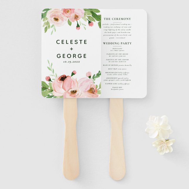 Abanico boda de la corona floral rosa de Rubor (Anverso y reverso)