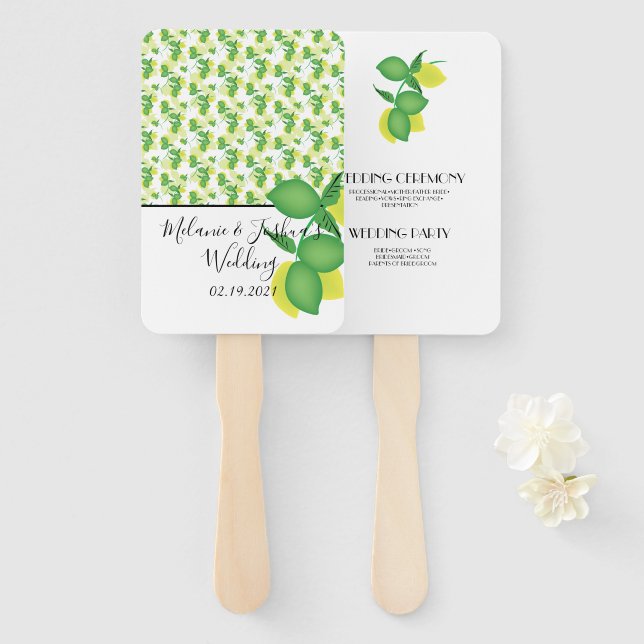 Abanico Boda de Limón Lima Amarillo y Verde (Anverso y reverso)