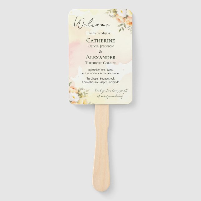 Abanico Boda de Moda de acuarela floral rústica (Anverso)