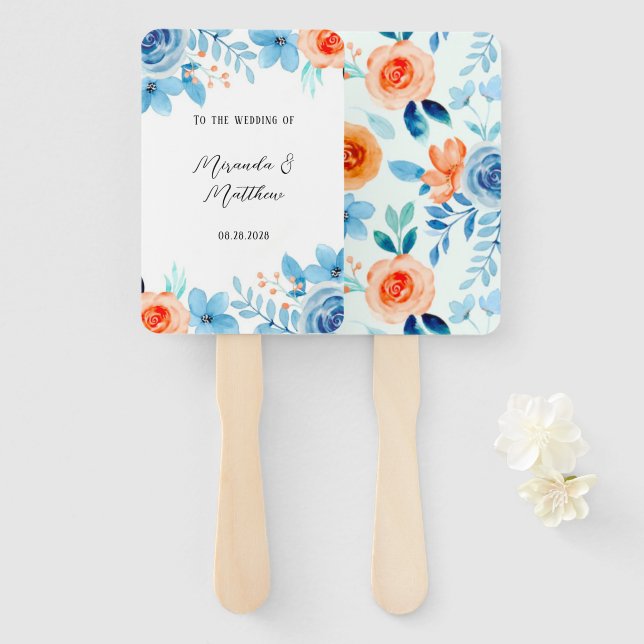 Abanico Boda de Naranja azul de primavera (Anverso y reverso)