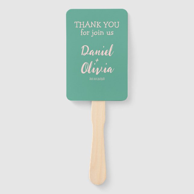 Abanico Boda de onda rosa y verde (Anverso)