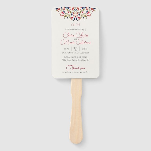 Abanico Boda de Paisley Botánica Floral Artística de Lujo (Anverso)