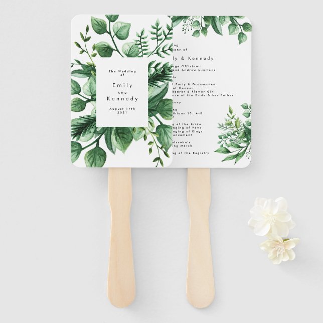 Abanico Boda de Plantas Leafy de Verdor Fresco (Anverso y reverso)