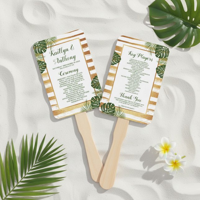 Abanico Boda de playa de hojas de palmera verde y Relieve  (Subido por el creador)