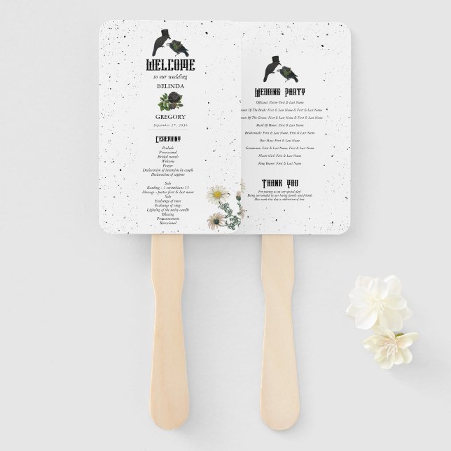 Abanico Boda de rosas negras góticas de Halloween de cuerv (Anverso y reverso)