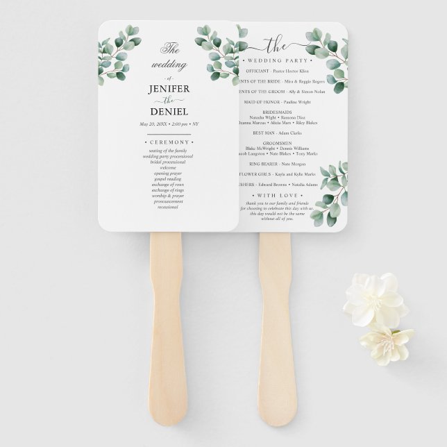 Abanico Boda de vegetación botánica de eucalipto (Anverso y reverso)
