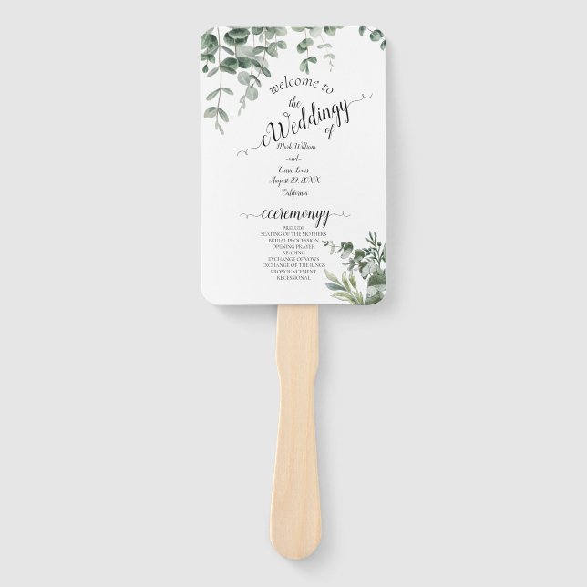Abanico Boda de vegetación rústica de eucalipto  (Anverso)