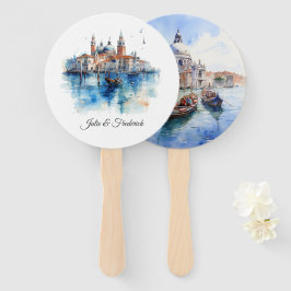 Abanico Boda de Venecia de destino italiano de acuarela