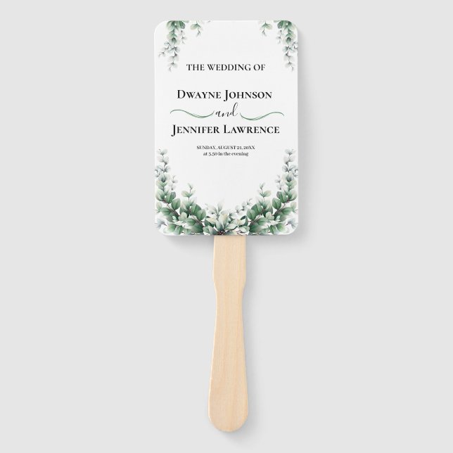 Abanico Boda de verano con vegetación de eucalipto boho (Anverso)