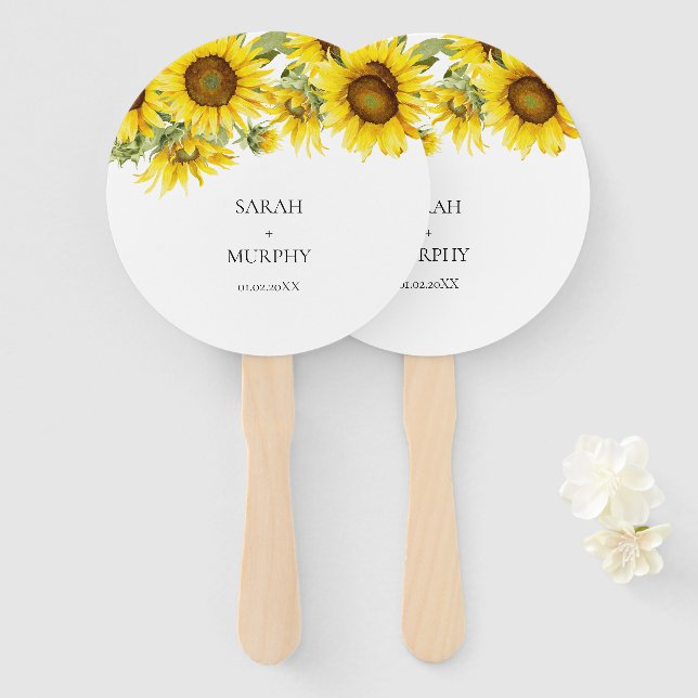 Abanico Boda de verano elegante con girasoles (Anverso y reverso)