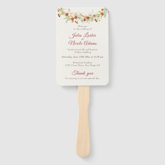 Abanico Boda del follaje marino amarillo anaranjado (Anverso)