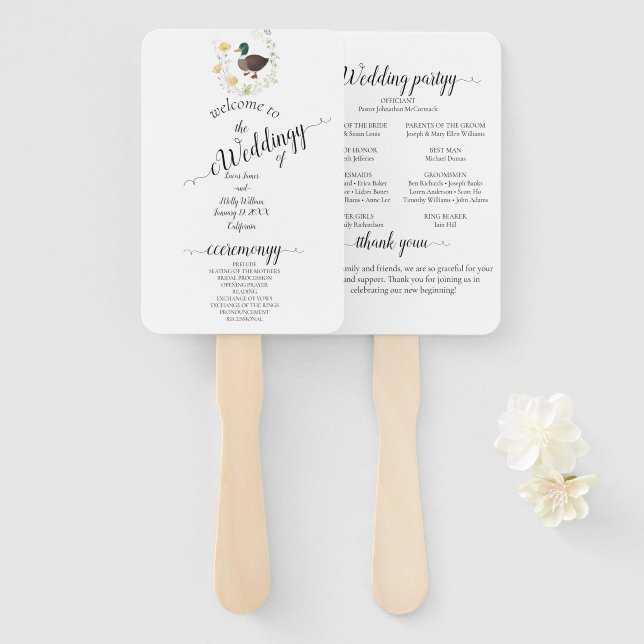 Abanico Boda del pato de la flor silvestre Mallard (Anverso y reverso)