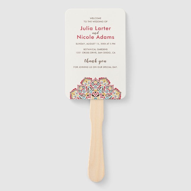 Abanico Boda del patrón de Mandala geométrica clásica (Anverso)