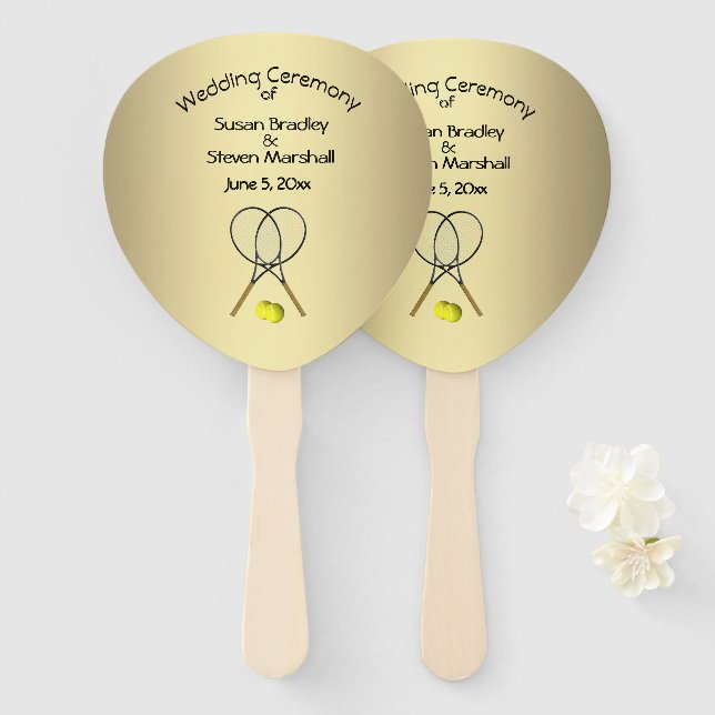 Abanico Boda del tema del tenis Hand Fan del oro (Anverso y reverso)